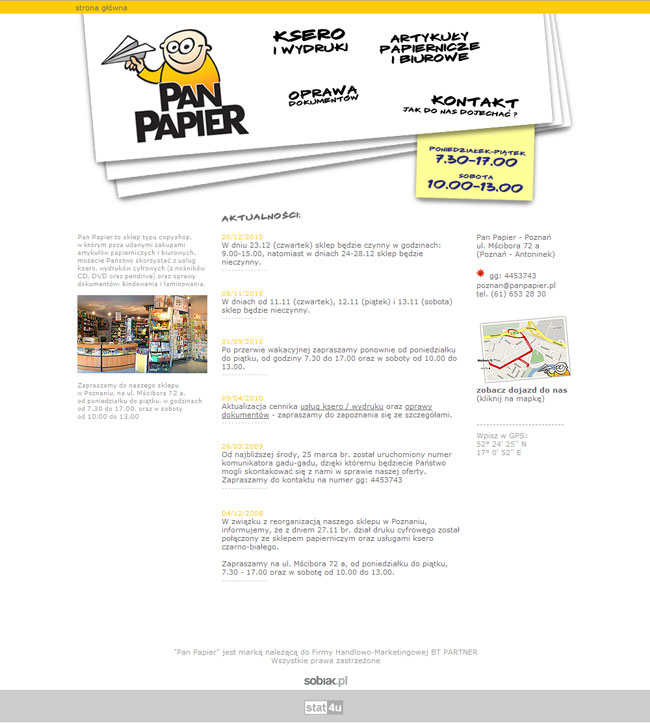 pan papier, strona internetowa, serwis www, projektowanie stron www